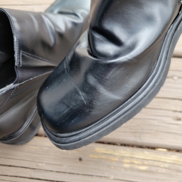 Vintage 90s y2k Bratz Black Faux Vegan Leather Chunky Heel Square Toe Ankle Boot - Picture 4 of 8